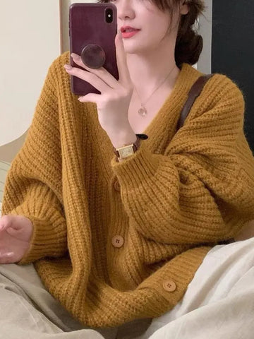 Getadme Loose Knitting Cardigan Women 5 Colors Long Sleeve Knitted Jacket Leisure Autumn Simple Basic Fashion Warm Korean Style Sweater